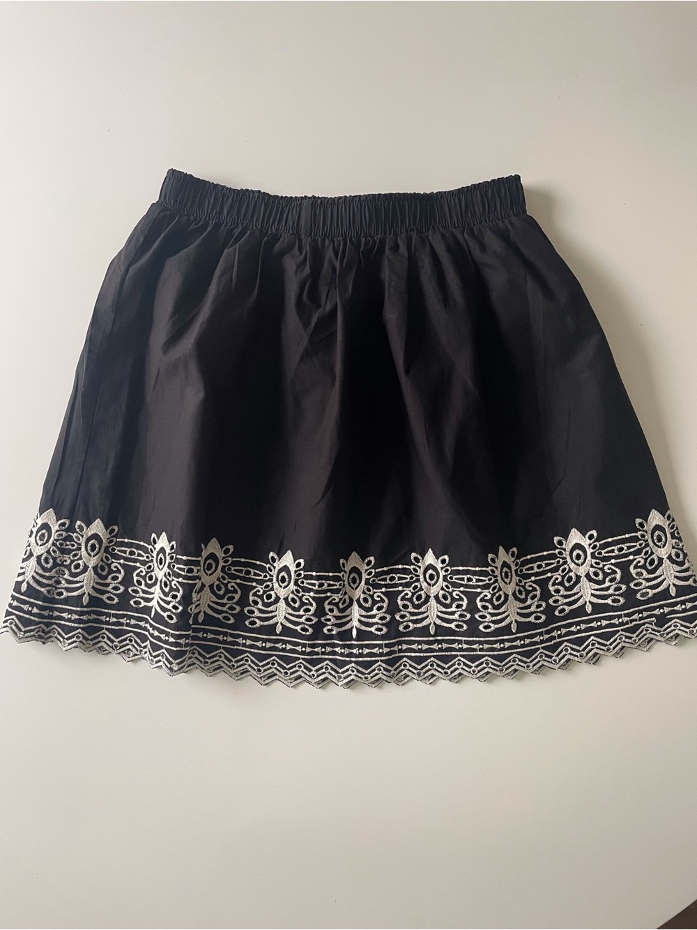 Max Studio Black Skater Skirt with White Embroidered Hem